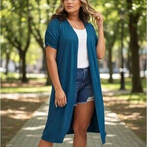 Torrid Duster Cardigan Size 1x 14 16 Blue Open Front Longline Lightweight NWT
